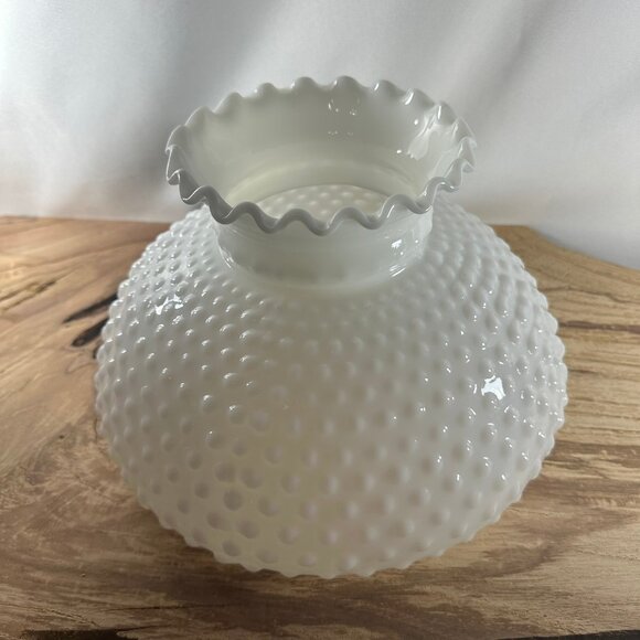 Vintage White Milk Glass Hobnail Lamp Globe Shade 10" Fitter Crimped Ruffled - Picture 2 of 9